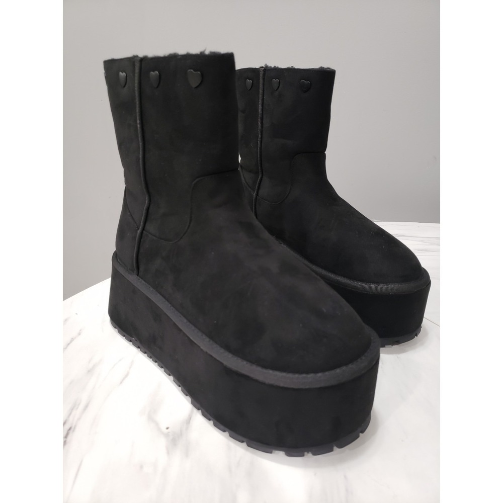 NEW Current Mood SNUGGLE Platform Boots BLACK Faux Suede Sherpa bratz y2k baddie